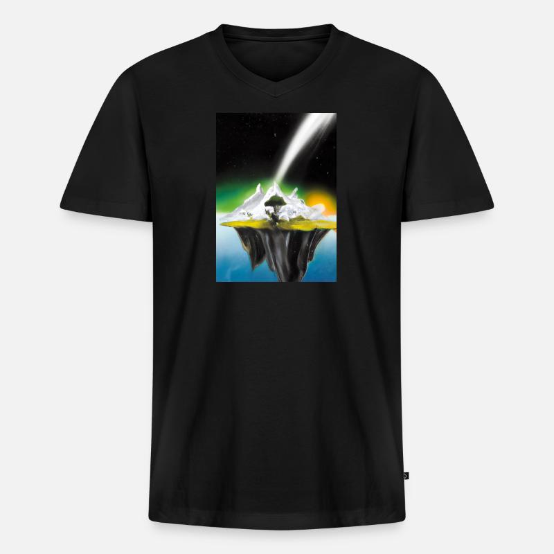Flying Island Outer Space - Männer Premium Bio T-Shirt mit V-Ausschnitt - Schwarz
