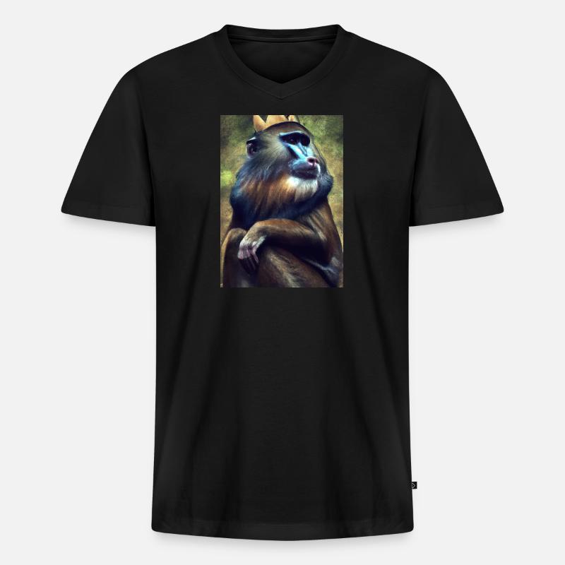 Affe mit Krone - Männer Premium Bio T-Shirt mit V-Ausschnitt - Schwarz
