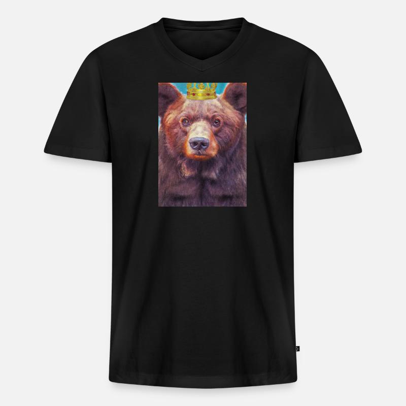 Bär mit Krone - Männer Premium Bio T-Shirt mit V-Ausschnitt - Schwarz