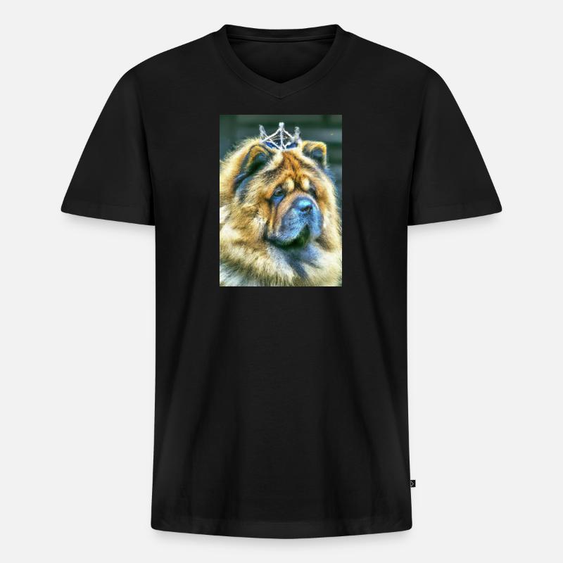 Chow Chow mit Krone - Männer Premium Bio T-Shirt mit V-Ausschnitt - Schwarz