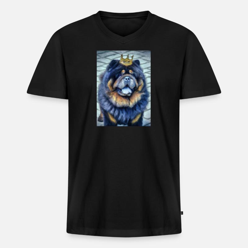 Chow Chow mit Krone - Männer Premium Bio T-Shirt mit V-Ausschnitt - Schwarz