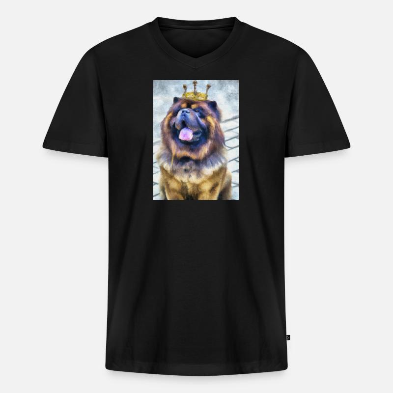 Chow Chow mit Krone - Männer Premium Bio T-Shirt mit V-Ausschnitt - Schwarz