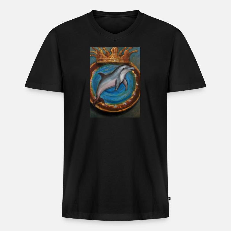 Delfin mit Krone - Männer Premium Bio T-Shirt mit V-Ausschnitt - Schwarz