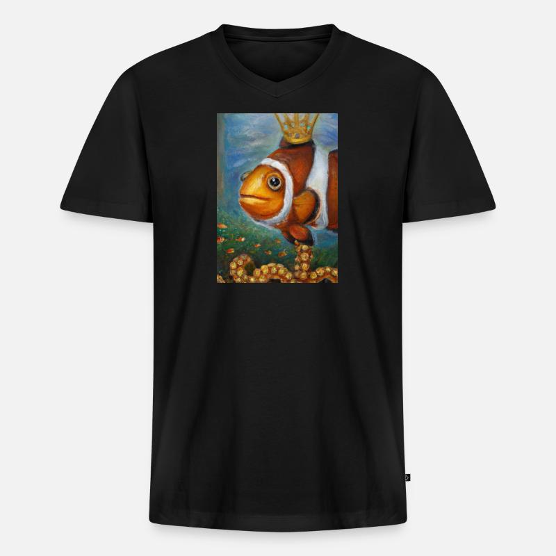 Clownfisch mit einer Krone - Männer Premium Bio T-Shirt mit V-Ausschnitt - Schwarz