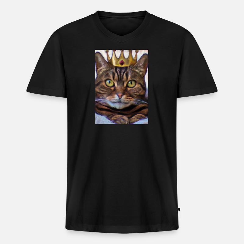 Katze mit Krone - Männer Premium Bio T-Shirt mit V-Ausschnitt - Schwarz