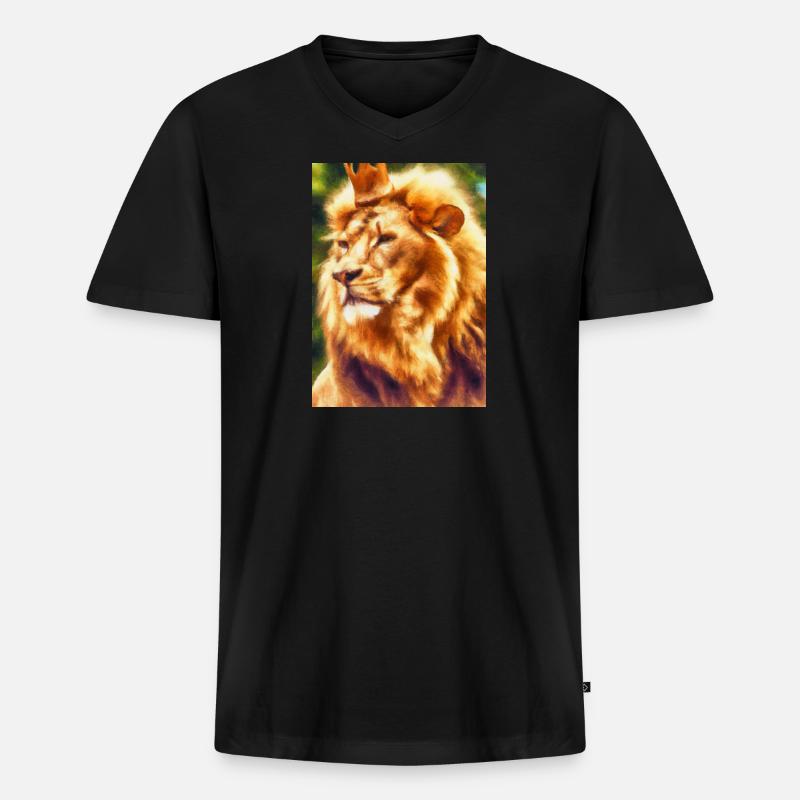 Löwe mit Krone - Männer Premium Bio T-Shirt mit V-Ausschnitt - Schwarz