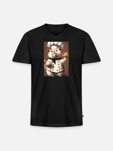 Chefkoch Katze - Männer Premium Bio T-Shirt mit V-Ausschnitt - Schwarz