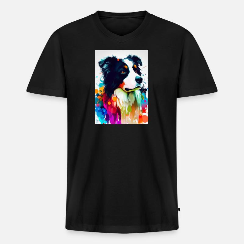 Bunter Border Collie - Männer Premium Bio T-Shirt mit V-Ausschnitt - Schwarz