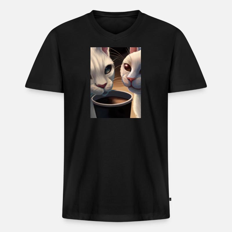 Two Cats Kaffee - Männer Premium Bio T-Shirt mit V-Ausschnitt - Schwarz