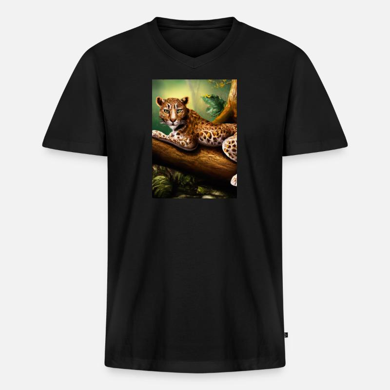 Leopard liegt auf Baum - Männer Premium Bio T-Shirt mit V-Ausschnitt - Schwarz