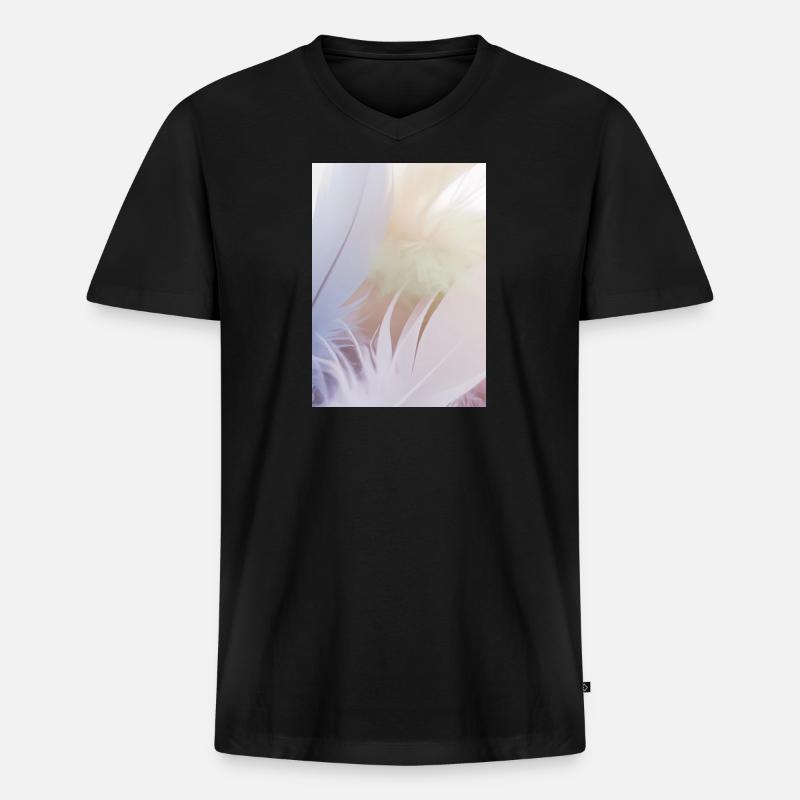 Pastellfarbene Federn - Männer Premium Bio T-Shirt mit V-Ausschnitt - Schwarz