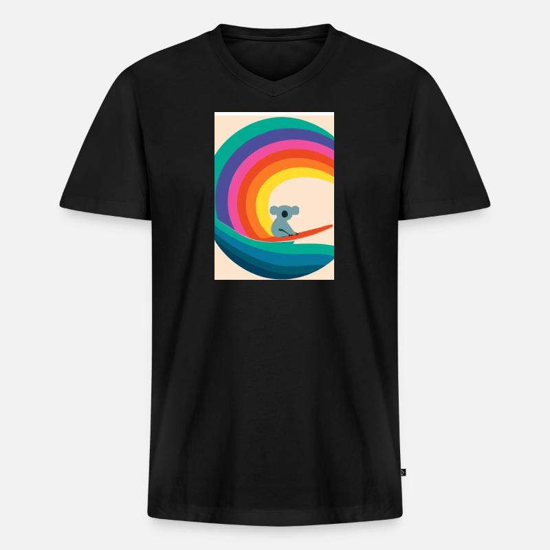 Surfender Regenbogen-Koala - Männer Premium Bio T-Shirt mit V-Ausschnitt - Schwarz