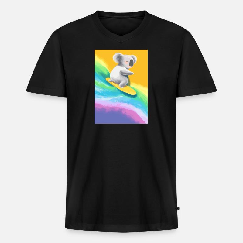 Surfender Regenbogen-Koala - Männer Premium Bio T-Shirt mit V-Ausschnitt - Schwarz