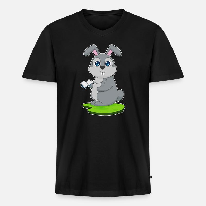 Hase Buch - Männer Premium Bio T-Shirt mit V-Ausschnitt - Schwarz