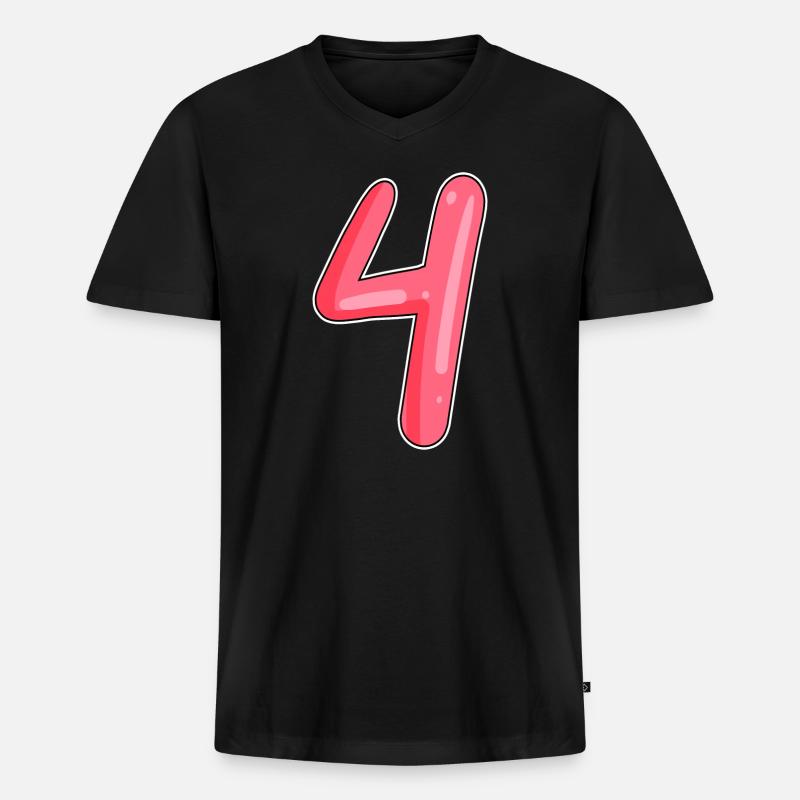 4 - Vier Zahl Nummer - Männer Premium Bio T-Shirt mit V-Ausschnitt - Schwarz