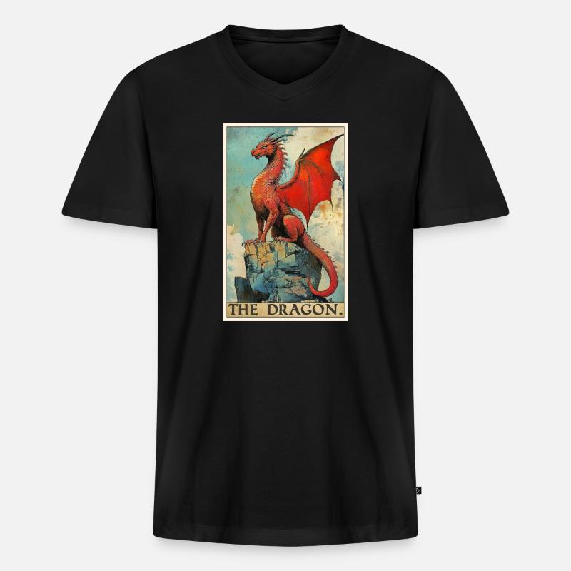 Drachen Drache - Männer Premium Bio T-Shirt mit V-Ausschnitt - Schwarz