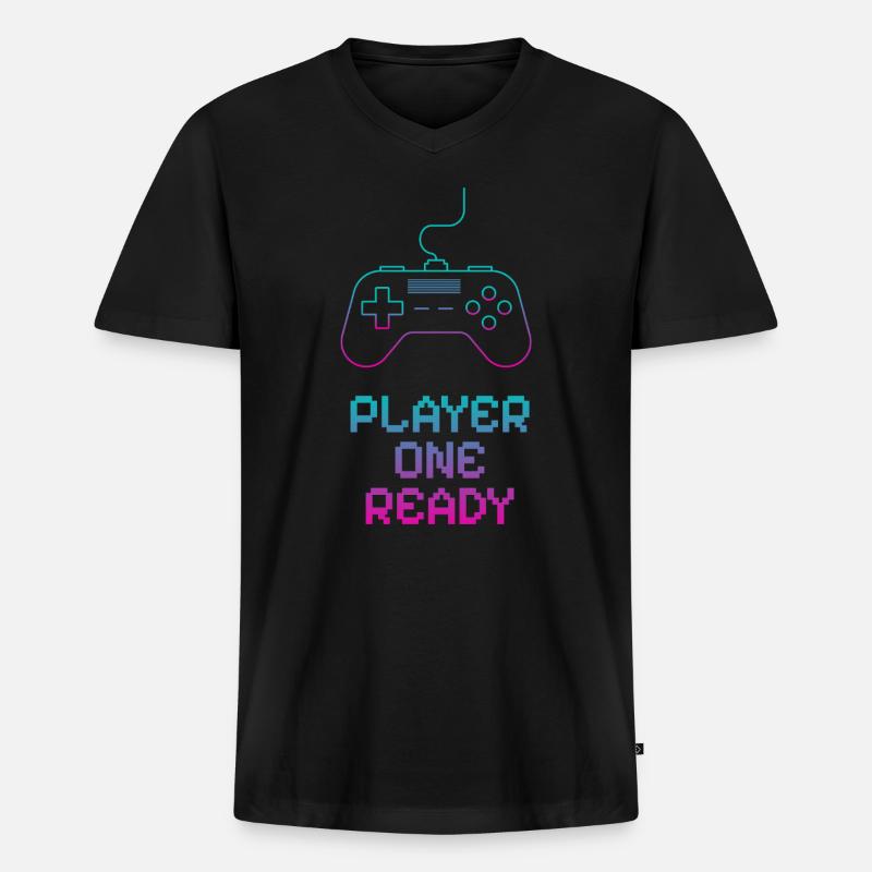 Neon Gaming Controller Design - Männer Premium Bio T-Shirt mit V-Ausschnitt - Schwarz