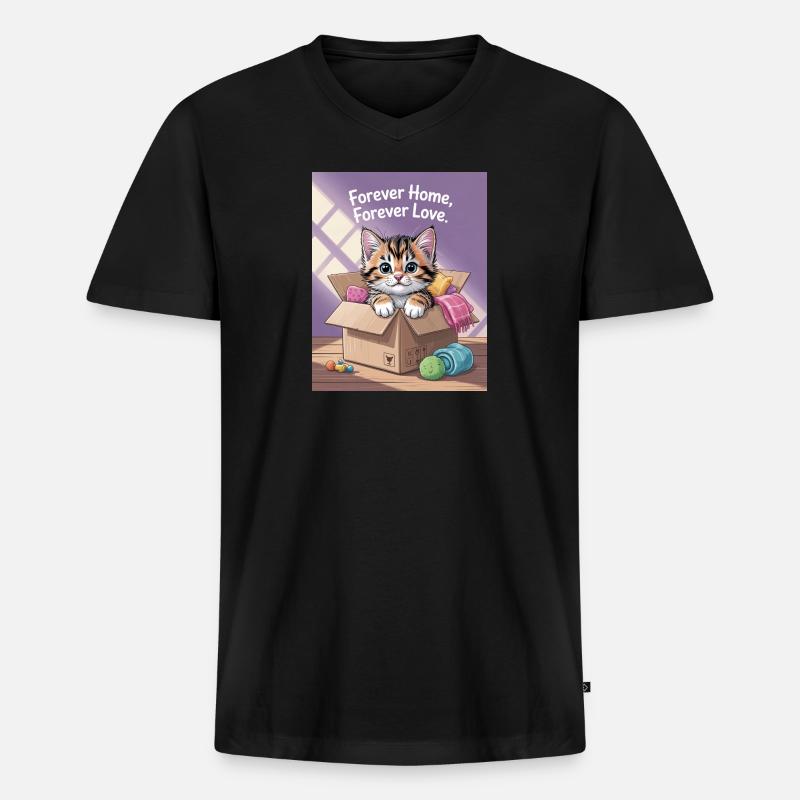 Forever Home Kitten in Box - Männer Premium Bio T-Shirt mit V-Ausschnitt - Schwarz