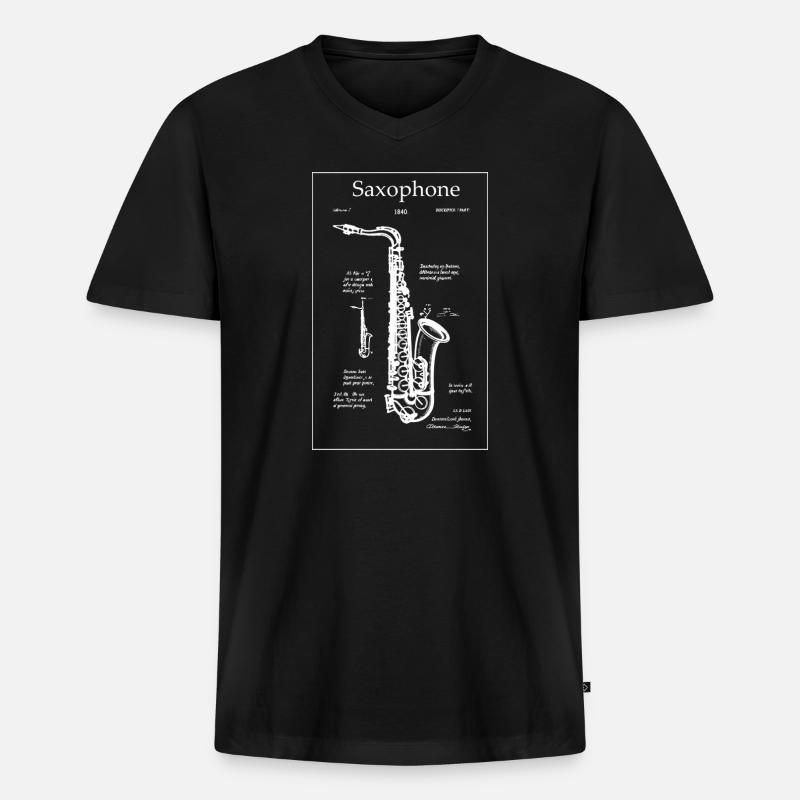 Noir-Saxophon-Bauplan - Männer Premium Bio T-Shirt mit V-Ausschnitt - Schwarz