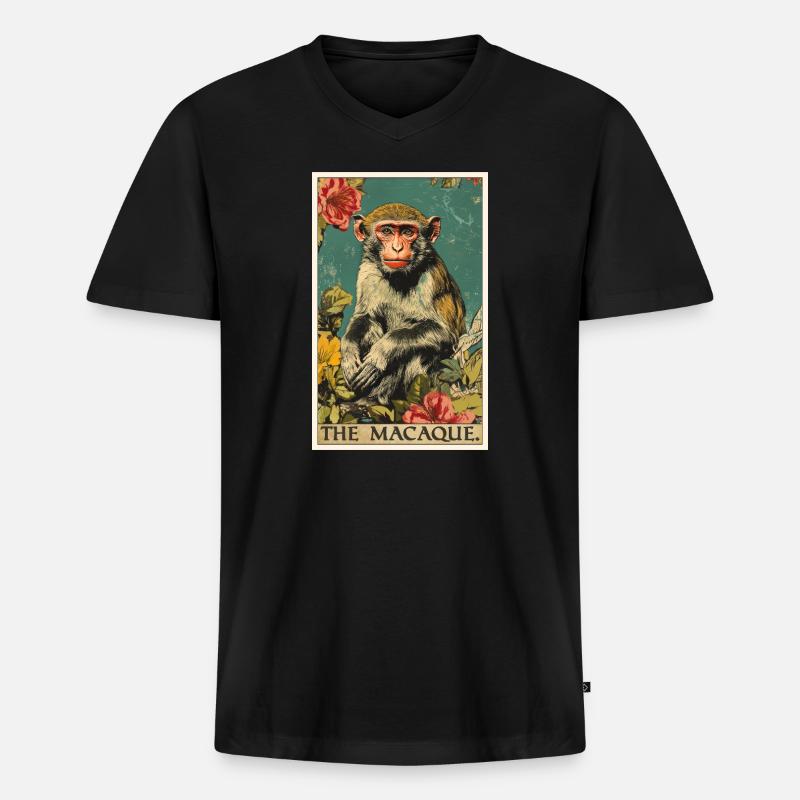 Makaken Makake - Männer Premium Bio T-Shirt mit V-Ausschnitt - Schwarz