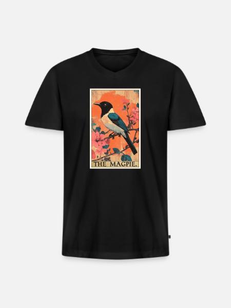 Elstern Elster - Männer Premium Bio T-Shirt mit V-Ausschnitt - Schwarz
