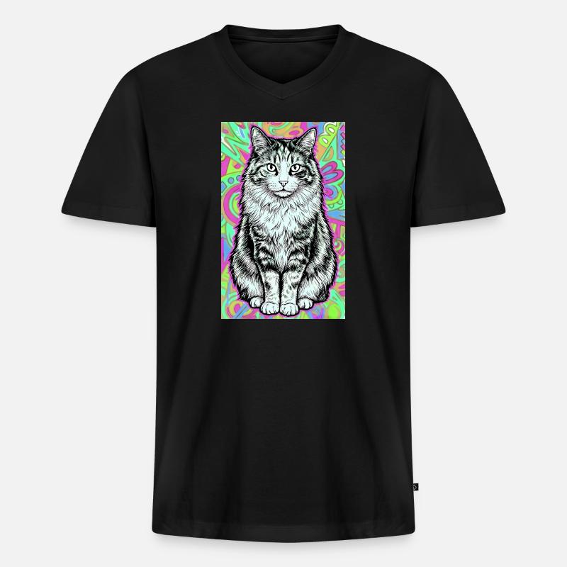 Katze - Männer Premium Bio T-Shirt mit V-Ausschnitt - Schwarz