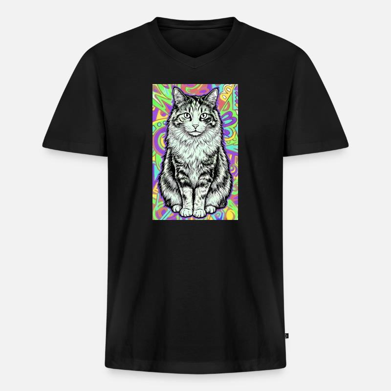 Katze - Männer Premium Bio T-Shirt mit V-Ausschnitt - Schwarz