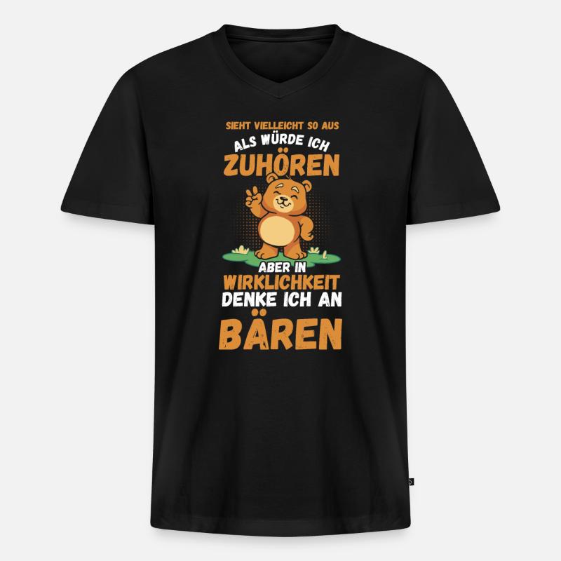 Braunbär Bär - Männer Premium Bio T-Shirt mit V-Ausschnitt - Schwarz