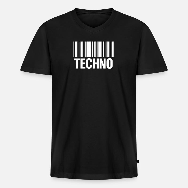 Modèle de code-barres techno - T-shirt encolure en V Premium bio Homme - noir