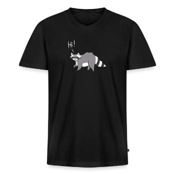 Raccoon - Hi - Men's Premium Organic T-shirt with V-neck - black - Front - Nico (187cm)