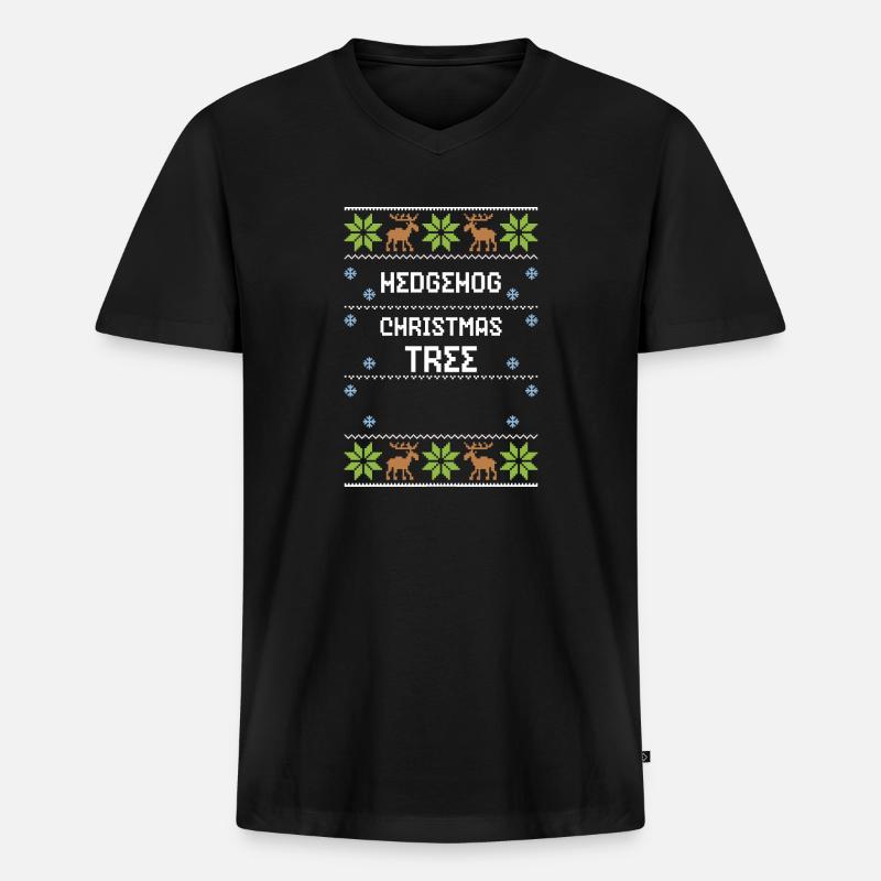 Hedgehog Christmas Tree - Männer Premium Bio T-Shirt mit V-Ausschnitt - Schwarz