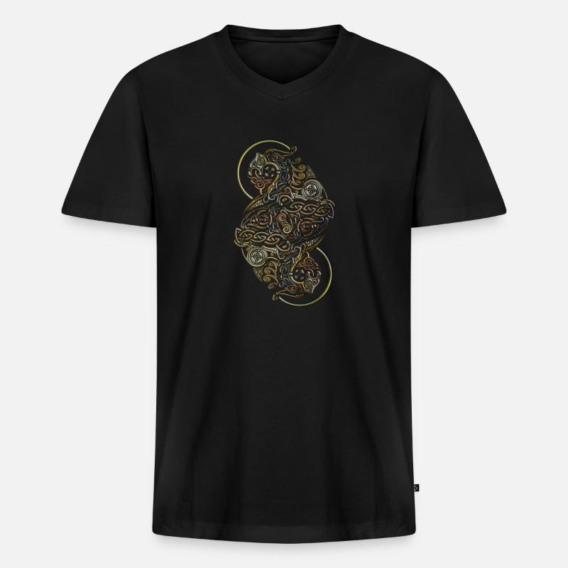 Groß Wikinger Ornament - Männer Premium Bio T-Shirt mit V-Ausschnitt - Schwarz