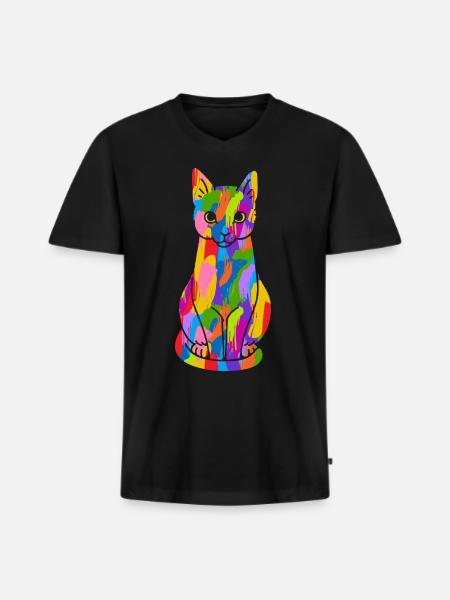 Katze Bunt - Männer Premium Bio T-Shirt mit V-Ausschnitt - Schwarz