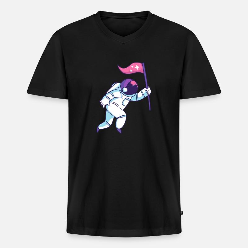 Astronaut mit Fahne Geschenk Geschenkidee - Männer Premium Bio T-Shirt mit V-Ausschnitt - Schwarz