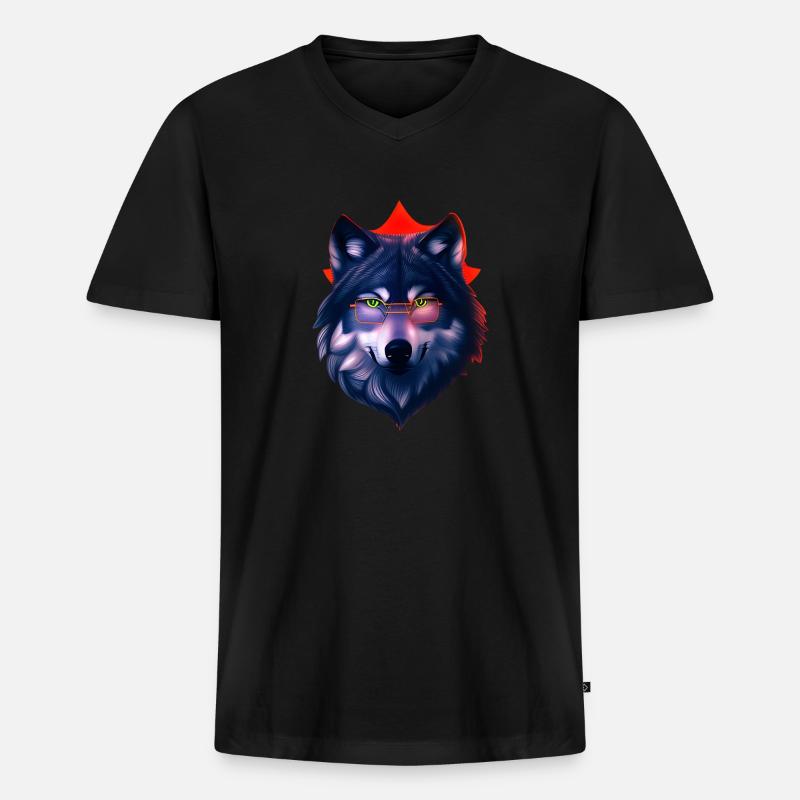 Wolf - Männer Premium Bio T-Shirt mit V-Ausschnitt - Schwarz