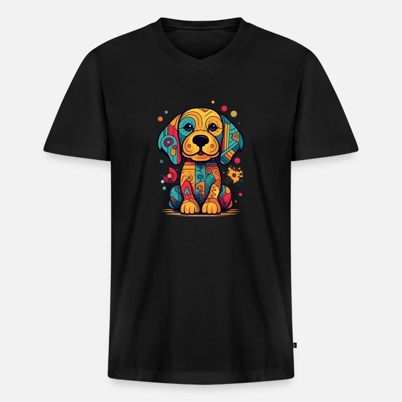 Bunter Hund - Männer Premium Bio T-Shirt mit V-Ausschnitt - Schwarz
