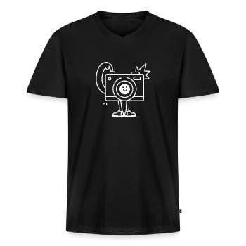 Lustige Comic Kamera Selfie - Männer Premium Bio T-Shirt mit V-Ausschnitt - Schwarz - Vorne - Nico (187cm)
