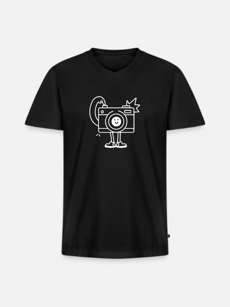 Funny Comic Camera Selfie - Men's Premium Organic T-shirt with V-neck - black