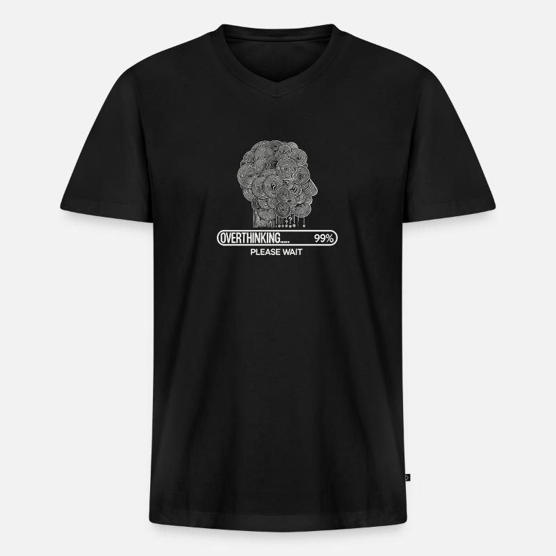Overthinking - Bitte warten - Männer Premium Bio T-Shirt mit V-Ausschnitt - Schwarz