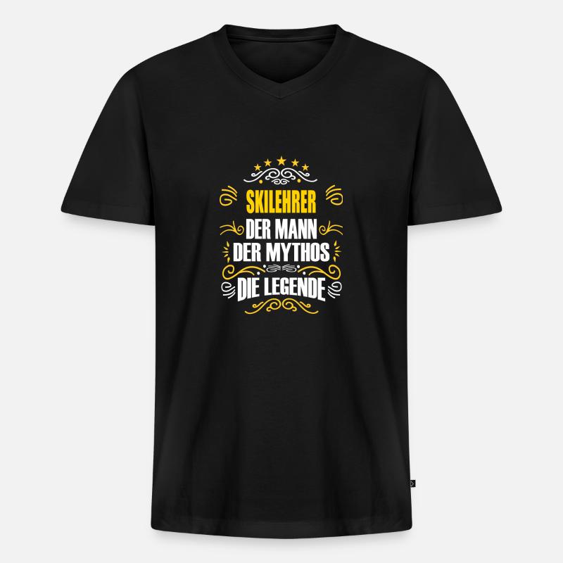 SKILEHRER - Männer Premium Bio T-Shirt mit V-Ausschnitt - Schwarz
