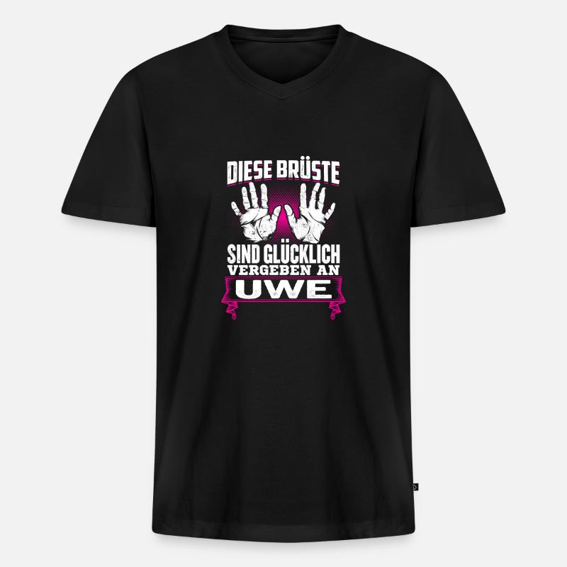 UWE - Brüste - Männer Premium Bio T-Shirt mit V-Ausschnitt - Schwarz