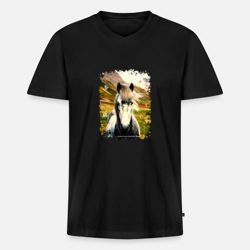 PFERD - Männer Premium Bio T-Shirt mit V-Ausschnitt - Schwarz