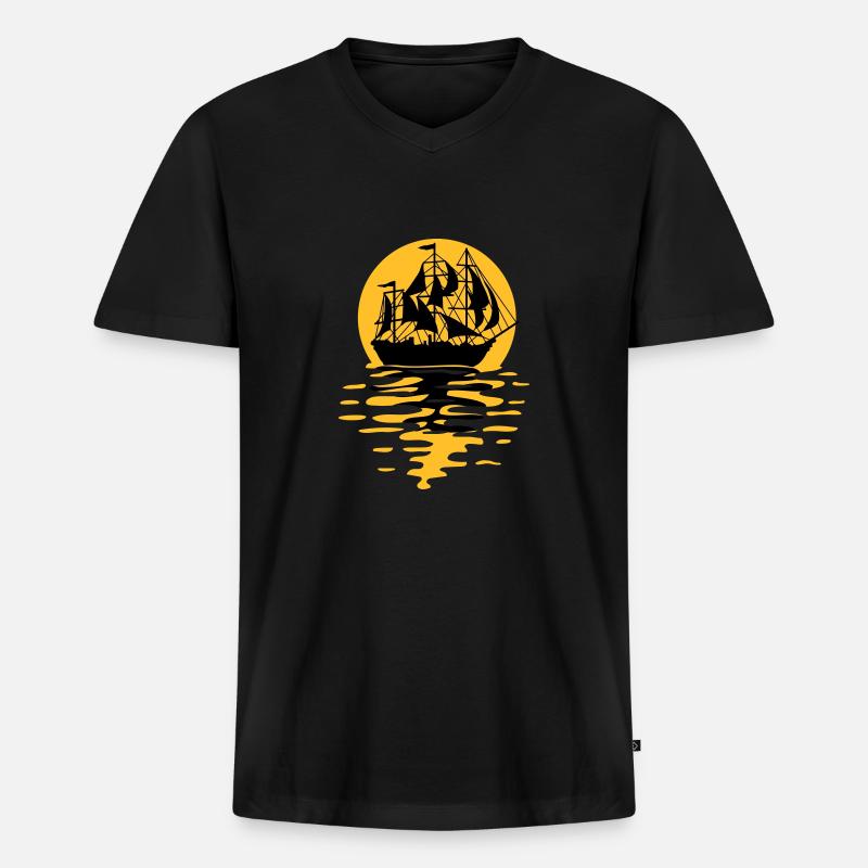 Segelschiff Silhouette Design - Männer Premium Bio T-Shirt mit V-Ausschnitt - Schwarz