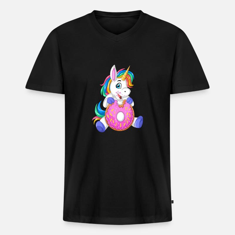 Einhorn Donuts - Männer Premium Bio T-Shirt mit V-Ausschnitt - Schwarz