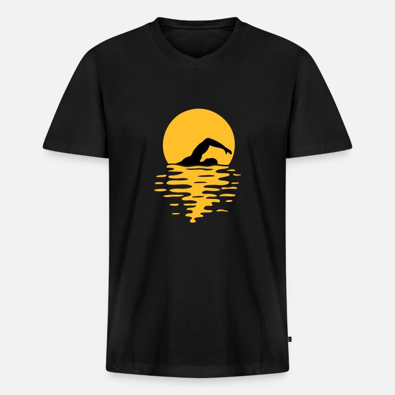 Meer Sonne Schwimmer - Männer Premium Bio T-Shirt mit V-Ausschnitt - Schwarz