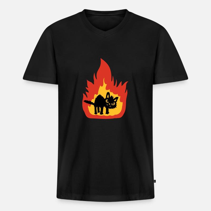 Brennende heiße Katze - Männer Premium Bio T-Shirt mit V-Ausschnitt - Schwarz