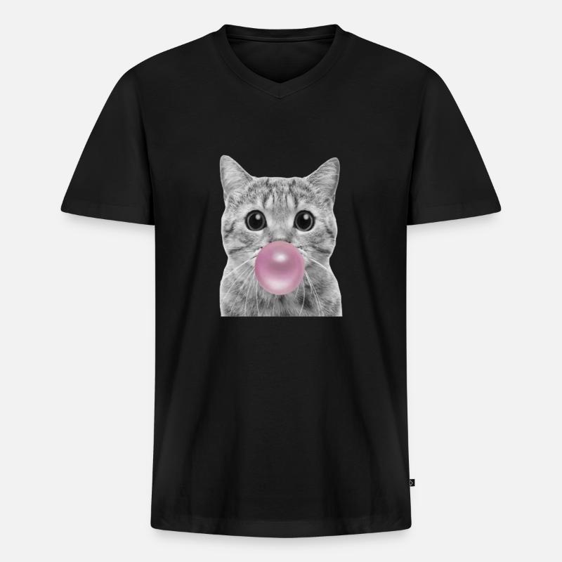 Bubble Katze - Männer Premium Bio T-Shirt mit V-Ausschnitt - Schwarz