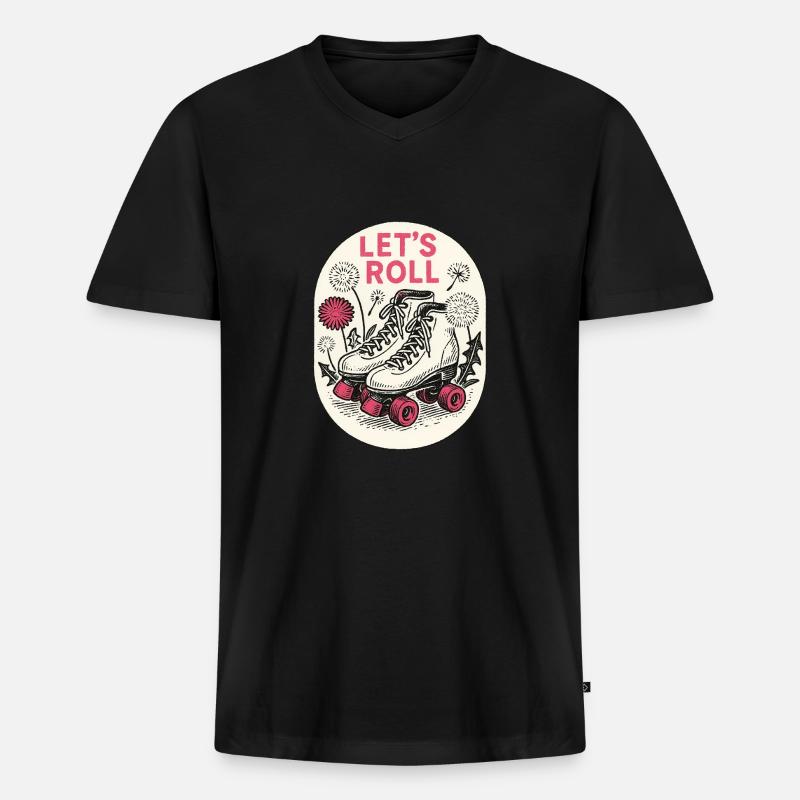Let's Roll Retro Rollschuhe - Männer Premium Bio T-Shirt mit V-Ausschnitt - Schwarz