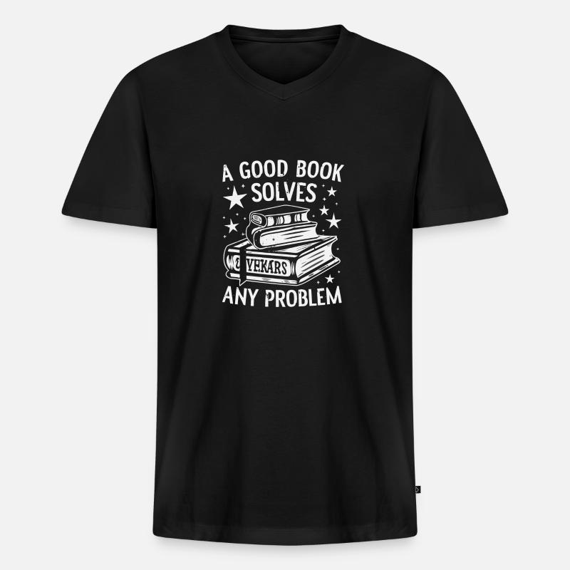 Bücher - Männer Premium Bio T-Shirt mit V-Ausschnitt - Schwarz