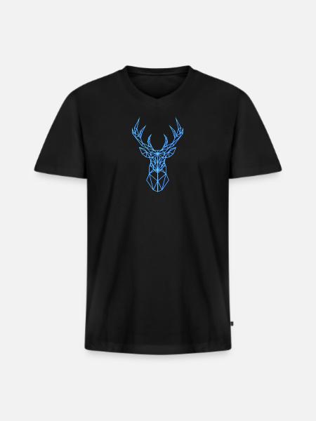 Neon Hirsch Kopf Geweih Blau - Männer Premium Bio T-Shirt mit V-Ausschnitt - Schwarz